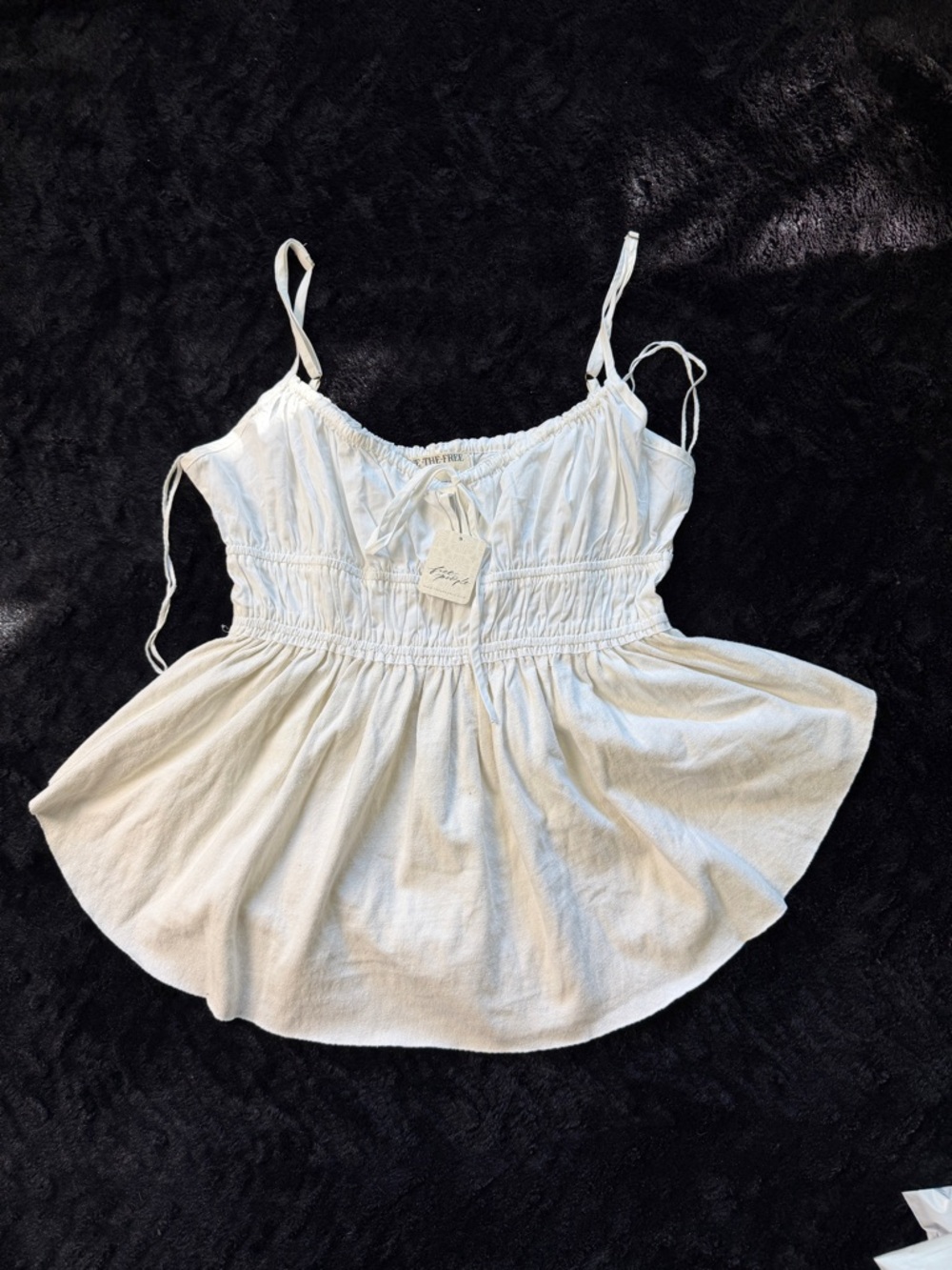 We The Free Ivory Smocked Babydoll Cami Top Size L NWT